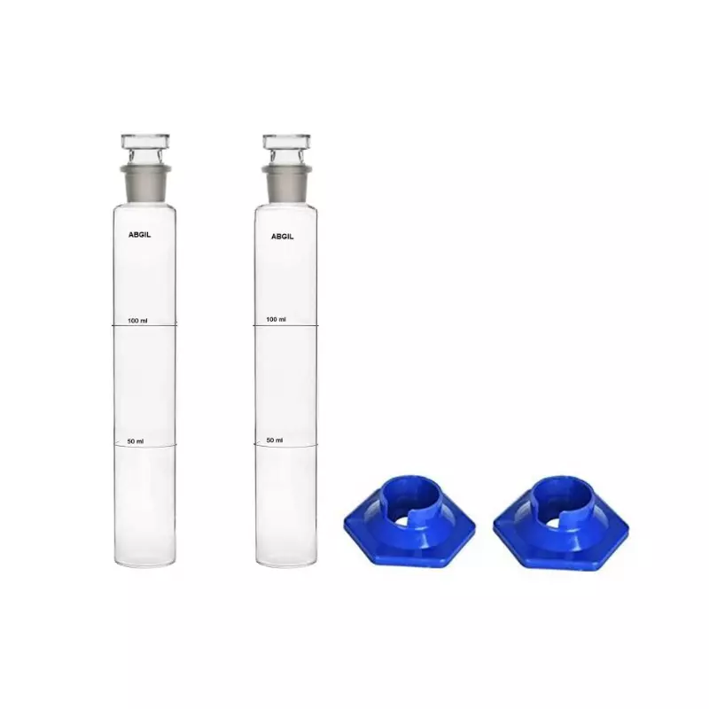 ABGIL Borosilicate Glass Nessler Cylinder with Anti Falling Plastic Base & Stopper 100 ml Capacity, Set of Two Units, ABG3402