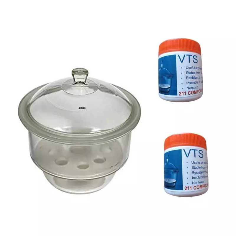 ABGIL Glass Desiccator with Porcelain Plate & Vacuum Silicone Grease Two Units, 100 ml Capacity Each Grease, Inner Diameter 250 mm, ABG1357