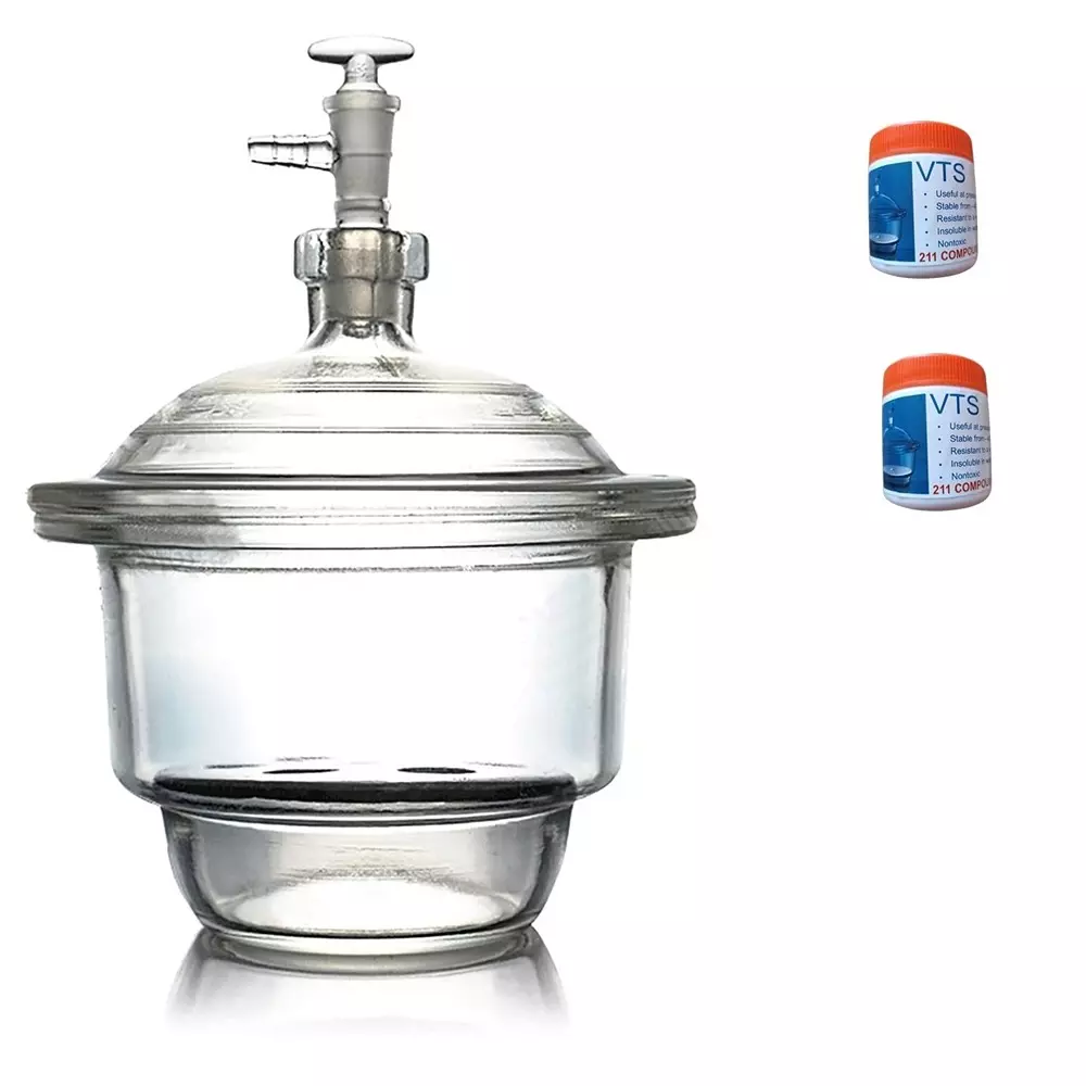 ABGIL Glass Desiccator with Porcelain Plate, Vacuum Stopccock & Vacuum Silicone Grease Two Units, 100 ml Capacity Each Grease, Inner Diameter 210 mm, ABG1372