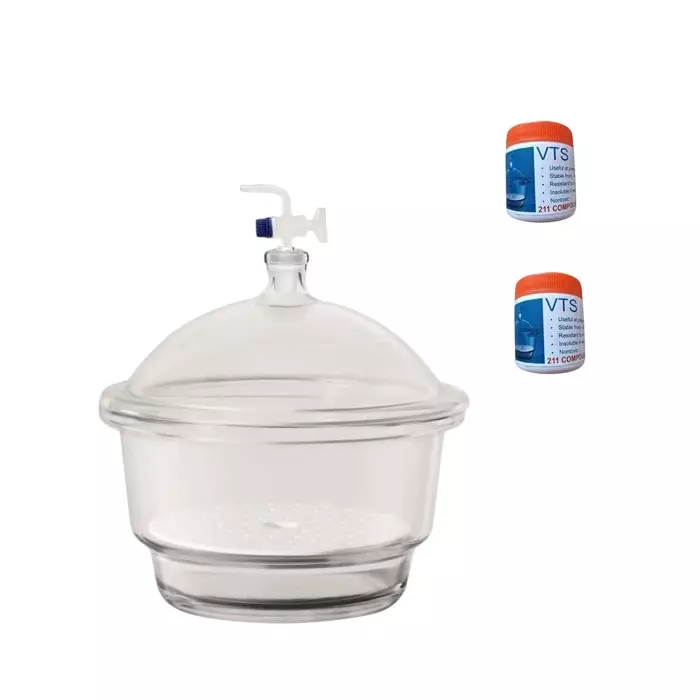 ABGIL Glass Desiccator with Porcelain Plate & Vacuum Stopccock (Spindle) & Vacuum Silicone Grease Two Units, 100 ml Capacity Each Grease, Inner Diameter 240 mm, ABG1389