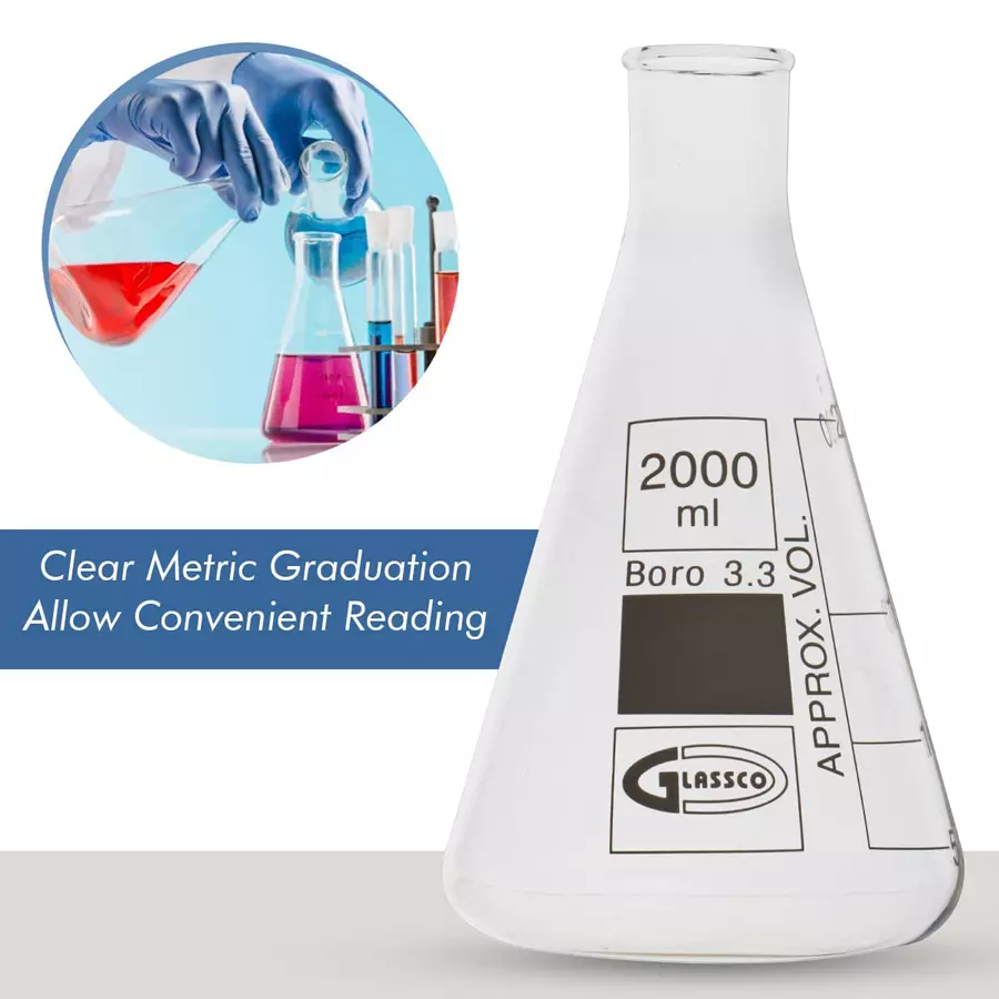 glassco-gc-23120207-conical-erlenmeyer-flask-with-pouring-spout-2000-ml-pack-of-6-pcs