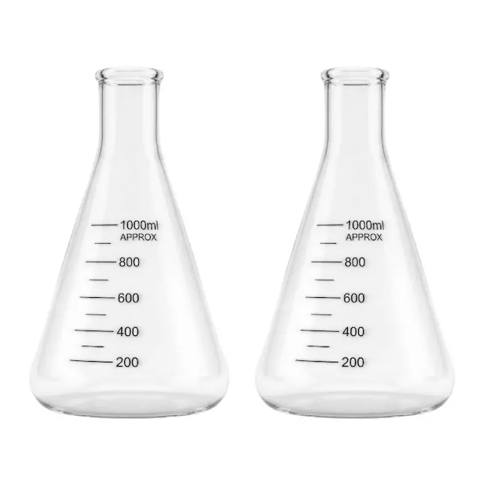 Bysafe 1 L Conical Flask Clear Borosilicate Glass 3.3 for Laboratories, OMG30-2 (Pack of 2)
