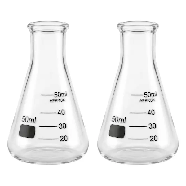 Bysafe 50 ml Conical Flask Clear Borosilicate Glass 3.3 for Laboratories, OMG25-2 (Pack of 2)
