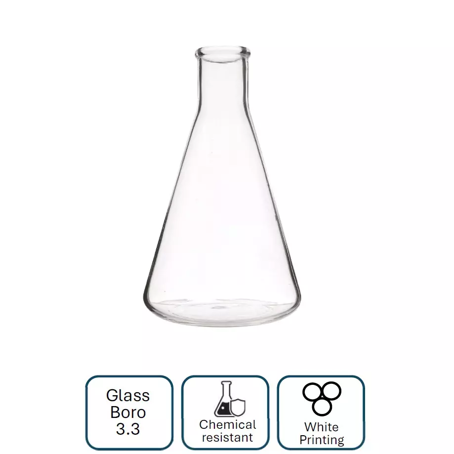 NSAW Erlenmeyer Flasks With Narrow Mouth 25 ml Conical Borosilicate 3.3 Glass Transparent (Pack of 10)