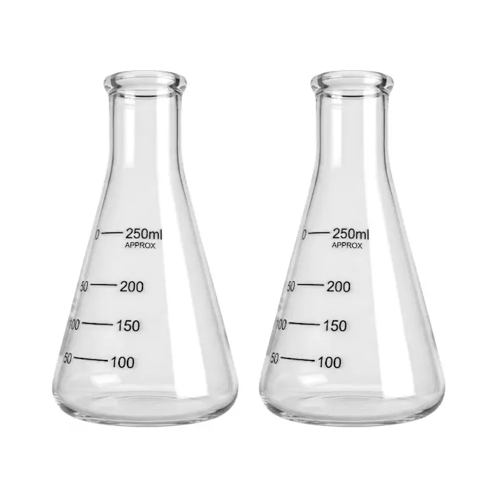 Bysafe 250 ml Conical Flask Clear Borosilicate Glass 3.3 for Laboratories, OMG28-2 (Pack of 2)
