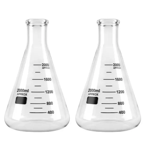 Bysafe 2 L Conical Flask Clear Borosilicate Glass 3.3 for Laboratories, OMG31-2 (Pack of 2)