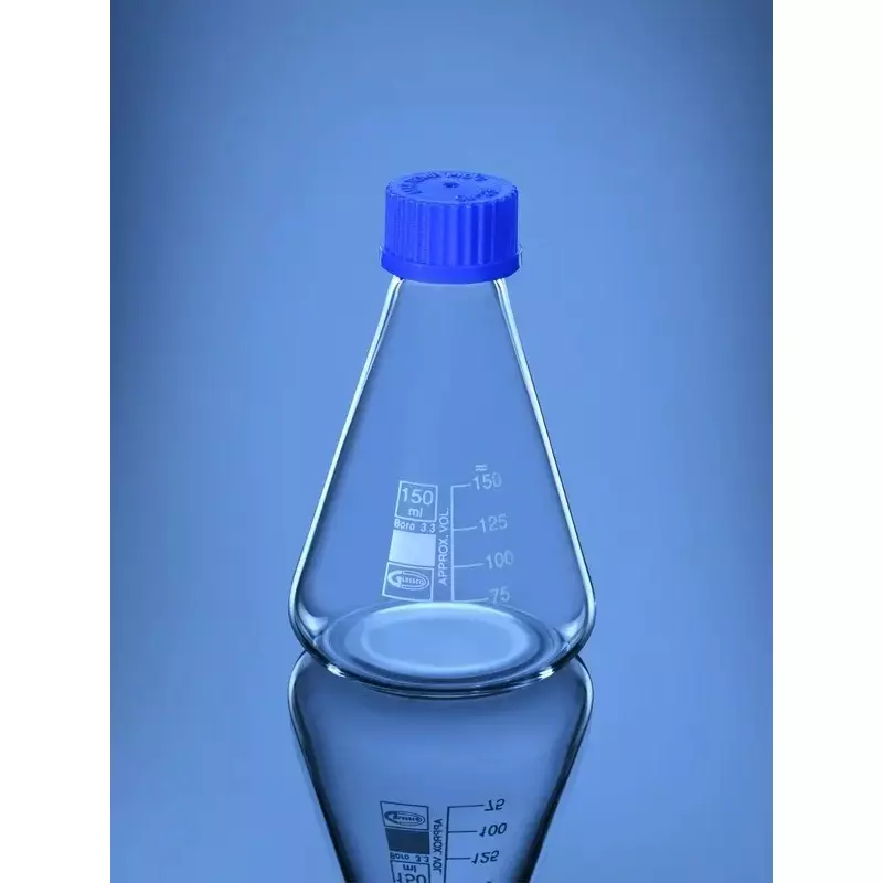 Glassco 150 ml Flask Erlenmeyer with Screw Cap 075.202.03 (Pack of 2)