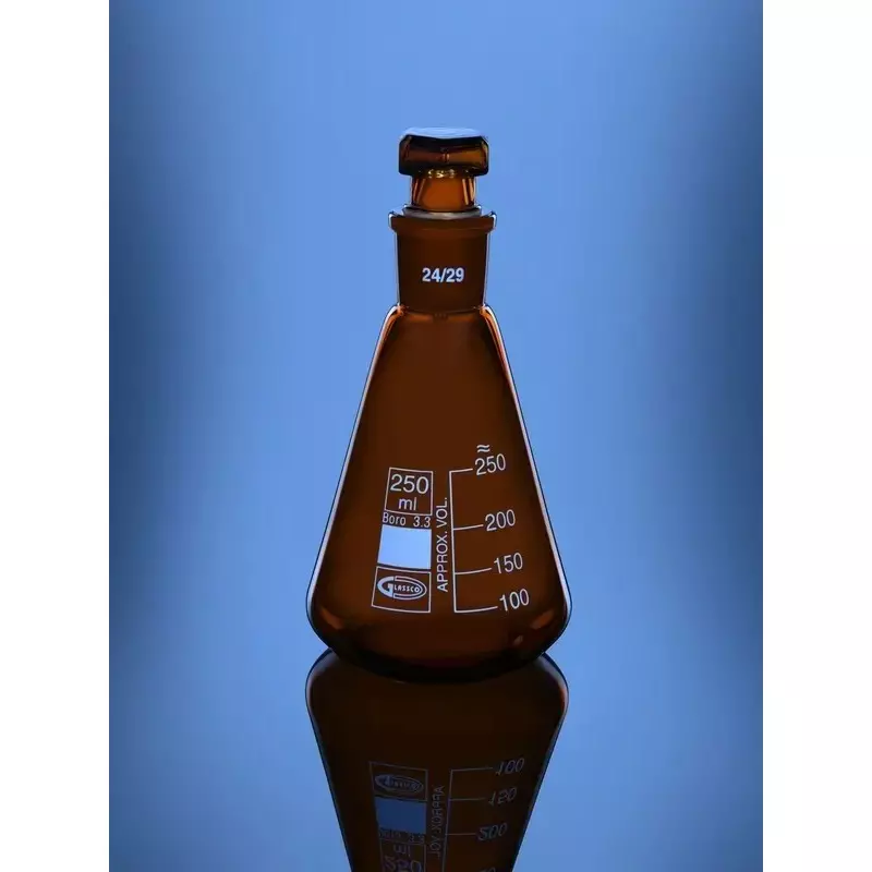 Glassco 500 ml Erlenmeyer Conical Narrow Mouth Flask With Interchangeable Stopper 076.502.04 (Pack of 2)