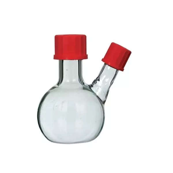 ABGIL Flat Bottom Boiling Flask Borosilicate Glass With Screw Cap on Two Necks (Angled) 50 ml Capacity, ABG1920