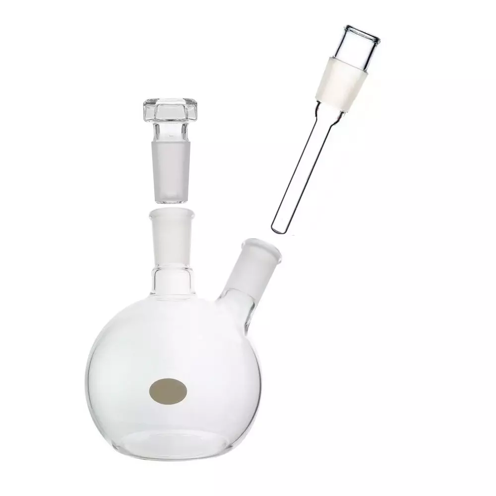 ABGIL Flat Bottom Boiling Flask Borosilicate Glass Two Necks with Thermometer Pocket Adapter 3000 ml Capacity, Center Neck Socket Size B-40(40/45), ABG2100