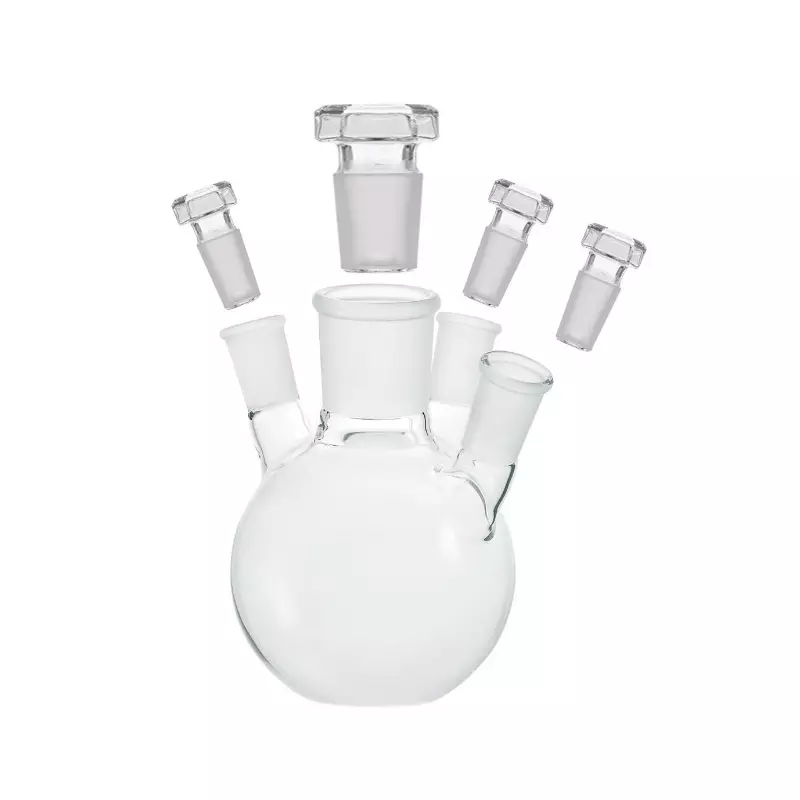 ABGIL Flat Bottom Boiling Flask Borosilicate Glass Four Necks (Angled) 20000 ml Capacity, Center Neck Socket Size B-34(34/35) and All three Side Necks Socket Size B-24(24/29), ABG2247