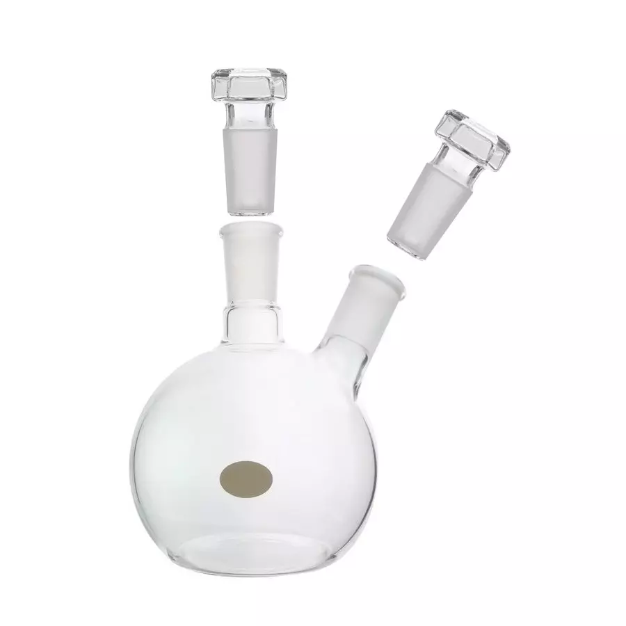 ABGIL Flat Bottom Boiling Flask Borosilicate Glass Two Necks (Angled) 2000 ml Capacity, Center Neck Socket Size B-34(34/35) and Side Neck Socket Size B-24(24/29), ABG1858