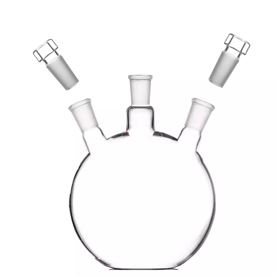 ABGIL 250 ml Boiling Flask Flat Bottom Transparent 3 Neck with Interchangeable Stopper for Side Neck Joints, FB-300-03