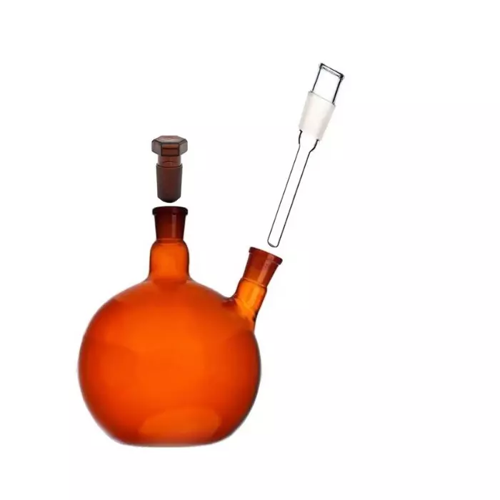 ABGIL Flat Bottom Boiling Flask Borosilicate Glass Amber Two Necks with Thermometer Pocket Adapter 1000 ml Capacity, Center Neck Socket Size B-24(24/29), ABG2134