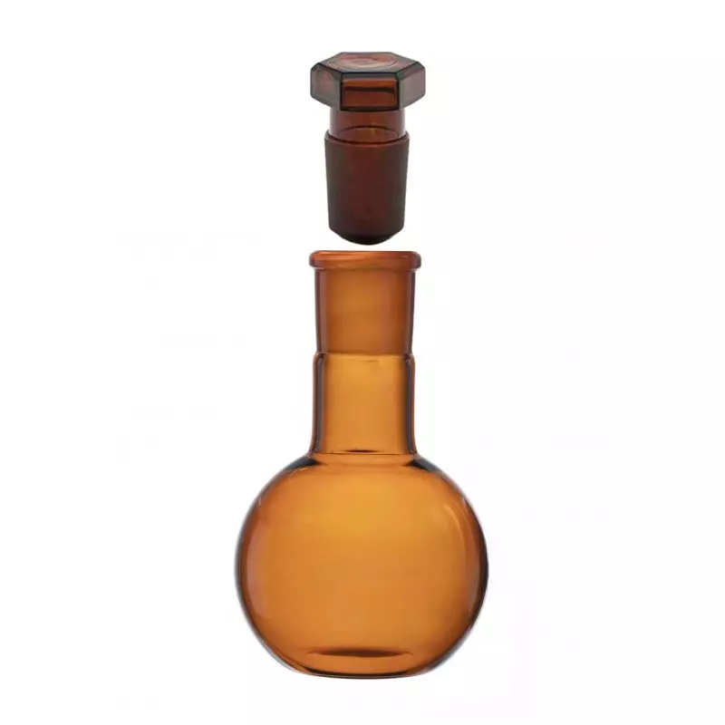 ABGIL Flat Bottom Boiling Flask Borosilicate Glass Amber With Socket & Stopper 500 ml Capacity B-24(24/29) Socket Size, ABG1769