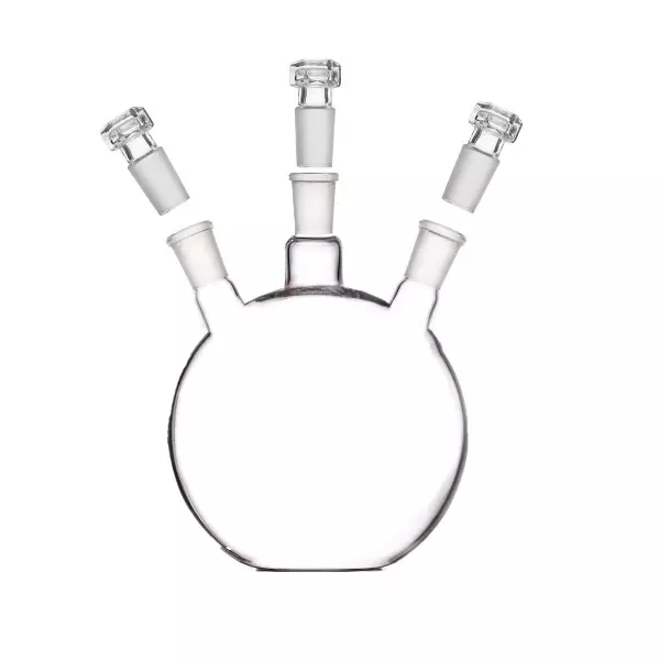 ABGIL Flat Bottom Boiling Flask Borosilicate Glass Three Necks (Angled) 1000 ml Capacity, Center Neck Socket Size B-34(34/35) and Both Side Necks Socket Size B-24(24/29), ABG1981
