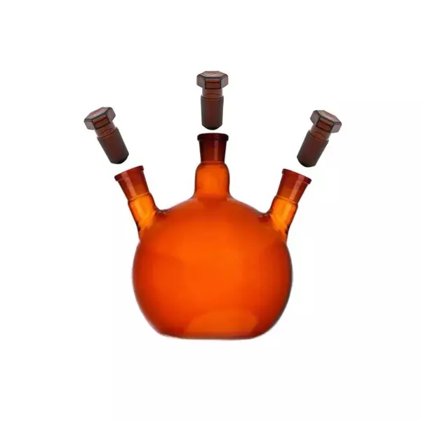 ABGIL Flat Bottom Boiling Flask Borosilicate Glass Amber Three Necks (Angled) 10000 ml Capacity, Center Neck Socket Size B-34(34/35) and Both Side Necks Socket Size B-24(24/29), ABG2027
