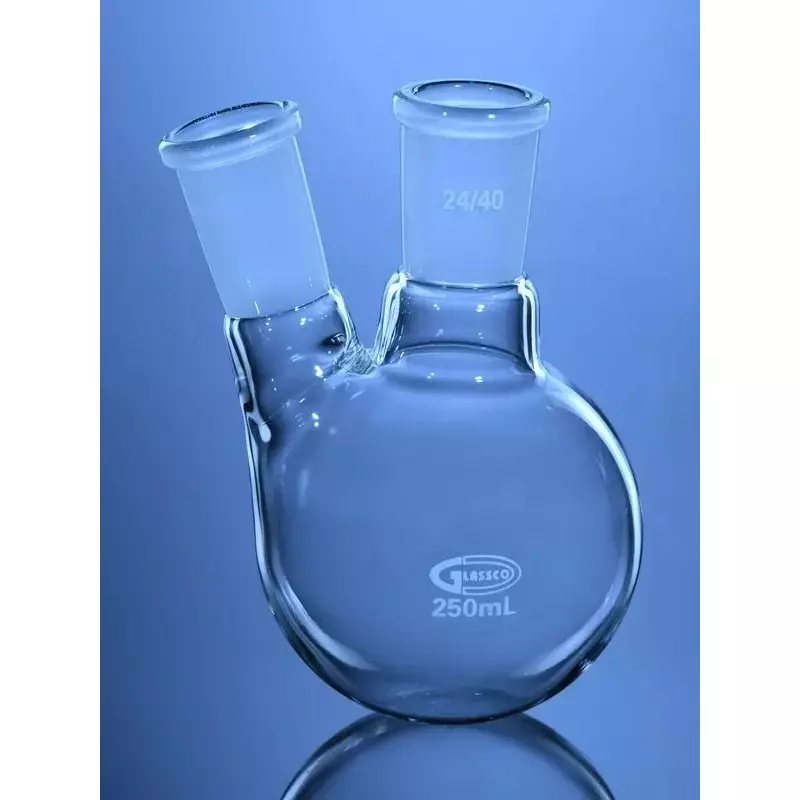 Glassco 50 ml Transparent Round Bottom 2 Neck Angular Flask, 059.202.01