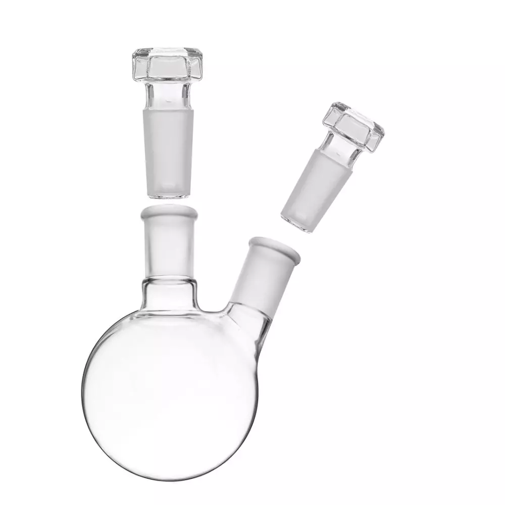 ABGIL Round Bottom Boiling Flask Borosilicate Glass Two Necks (Angled) 250 ml Capacity, Center Neck Socket Size B-24(24/29) and Side Neck Socket Size B-19(19/26), ABG1835
