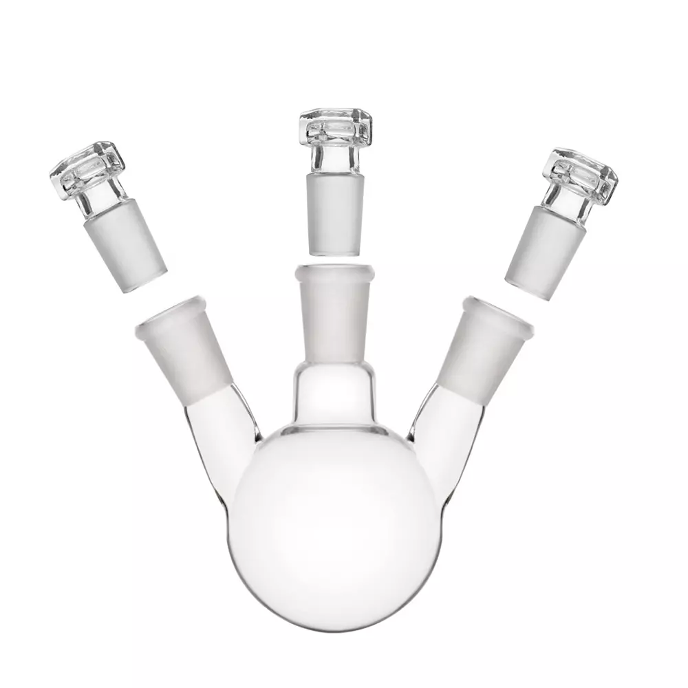 ABGIL Round Bottom Boiling Flask Borosilicate Glass Three Necks (Angled) 250 ml Capacity, Center Neck Socket Size B-24(24/29) and Both Side Necks Socket Size B-19(19/26), ABG1959