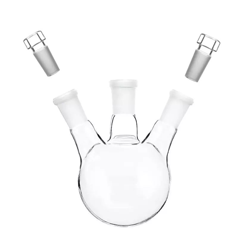 ABGIL 250 ml Boiling Flask Round Bottom Transparent 3 Neck with Interchangeable Stopper for Side Neck Joints, FB-300-03