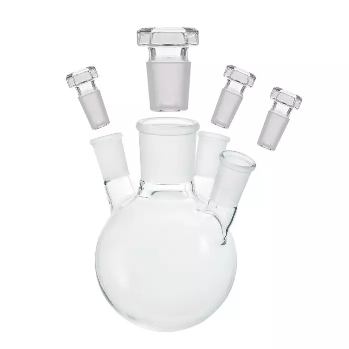 ABGIL Round Bottom Boiling Flask Borosilicate Glass Four Necks (Angled) 1000 ml Capacity, Center Neck Socket Size B-24(24/29) and All three Side Necks Socket Size B-19(19/26), ABG2219