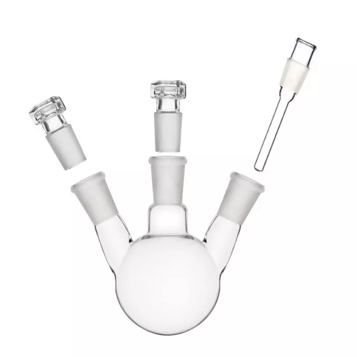 ABGIL Round Bottom Boiling Flask Borosilicate Glass Three Necks with Thermometer Pocket Adapter 5000 ml Capacity, Center Neck Socket Size B-24(24/29) and One Side Neck Socket Size B-24(24/29), ABG2157