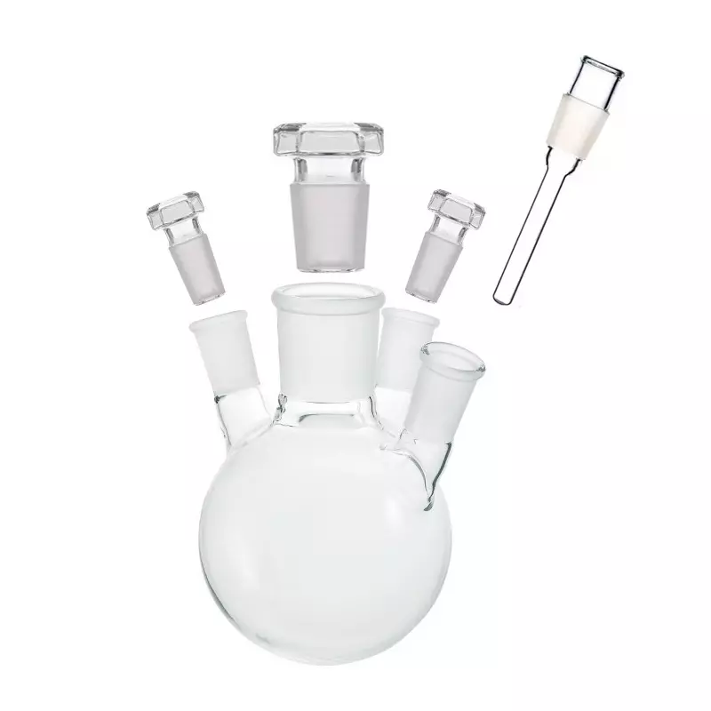 ABGIL Round Bottom Boiling Flask Borosilicate Glass Four Necks with Thermometer Pocket Adapter 10000 ml Capacity, Center Neck Socket Size B-34(34/35) and Two Side Necks Socket Size B-24(24/329), ABG2263