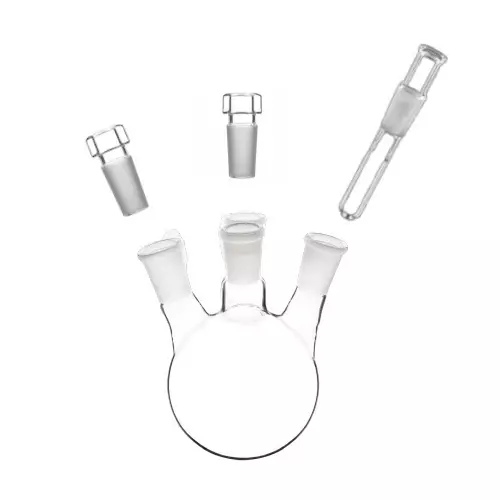 ABGIL 500 ml Boiling Flask Round Bottom Transparent 4 Neck with Thermometer Pocket and Interchangeable Stopper for Side Neck Joints, FB-308-07