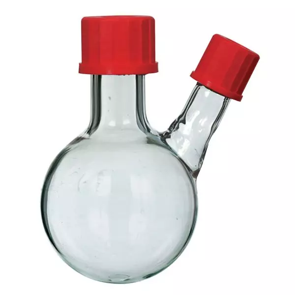 ABGIL Round Bottom Boiling Flask Borosilicate Glass With Screw Cap on Two Necks (Angled) 250 ml Capacity, ABG1911