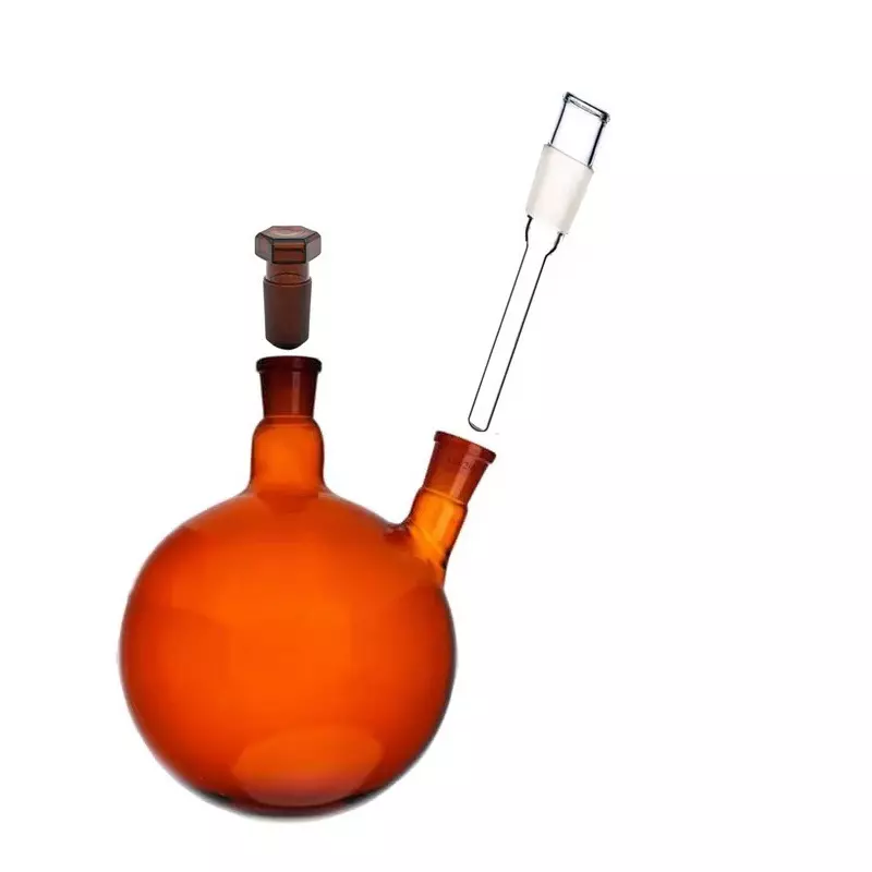 ABGIL Round Bottom Boiling Flask Borosilicate Glass Amber Two Necks with Thermometer Pocket Adapter 250 ml Capacity, Center Neck Socket Size B-24(24/29), ABG2113