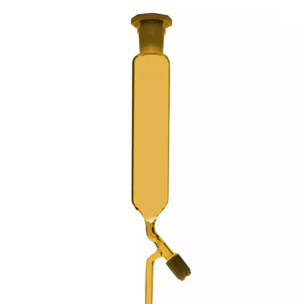 ABGIL Dropping Funnel Cylindrical Type With Teflon Rotaflow & Interchangeable Stopper 125 ml Amber, FDC-AC-395-03