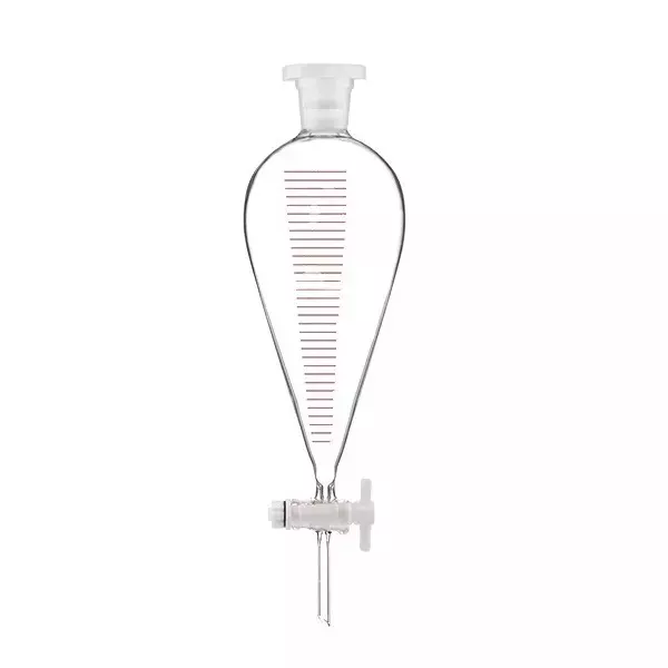 ABGIL Borosilicate Glass Graduated (Scale) Separating Funnel Pear Shape for Viscous Liquid with PTFE Stopcock, 250 ml Capacity, ABG2937