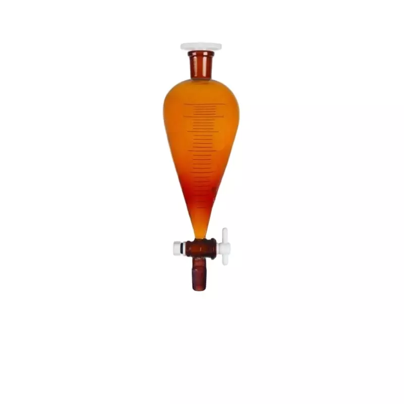 ABGIL Borosilicate Glass Graduated (Scale) Separating Funnel Amber Color Pear Shape with Joint, PTFE Stopcock (Plug), 50 ml Capacity, Cone Size B-19(19/26), ABG2959