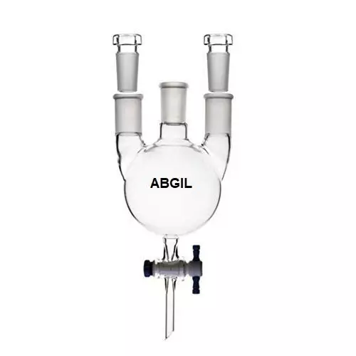 ABGIL Borosilicate Glass Separating Funnel Three Neck Flask Type with PTFE Stopcock for Viscous Liquids & Interchangeable Stopper, 5000 ml Capacity, Center Neck Joint B-24(24/29), Side Necks Joint B-24(24/29), ABG3113