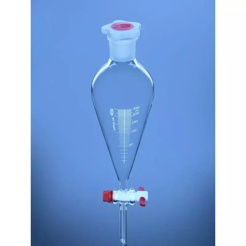 Glassco 250 ml Separating Funnel Squibb Shape With PTFE Stopcock Without Graduation 149.202.04