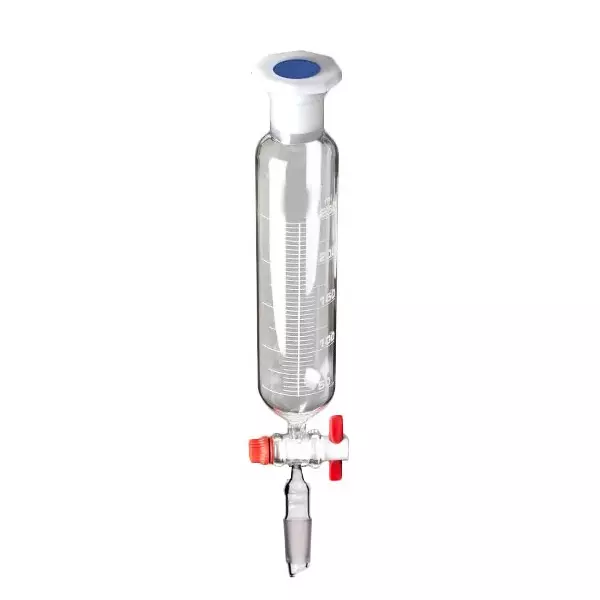 ABGIL Cylindrical Dropping Funnel with Joint PTFE Stopcock & Interchangeable Stopper 125 ml Transparent Borosilicate Glass, FDC-T-399-03
