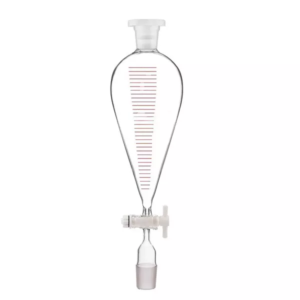 ABGIL Borosilicate Glass Graduated (Scale) Separating Funnel Pear Shape with Joint, PTFE Stopcock (Plug) for Viscous Liquid, 25 ml Capacity, Cone Size B-14(14/23), ABG2991