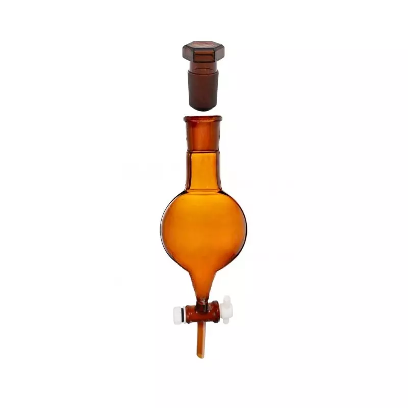 ABGIL Borosilicate Glass Separating Funnel Amber Color Globe Shape with PTFE Stopcock, 50 ml Capacity, ABG3428