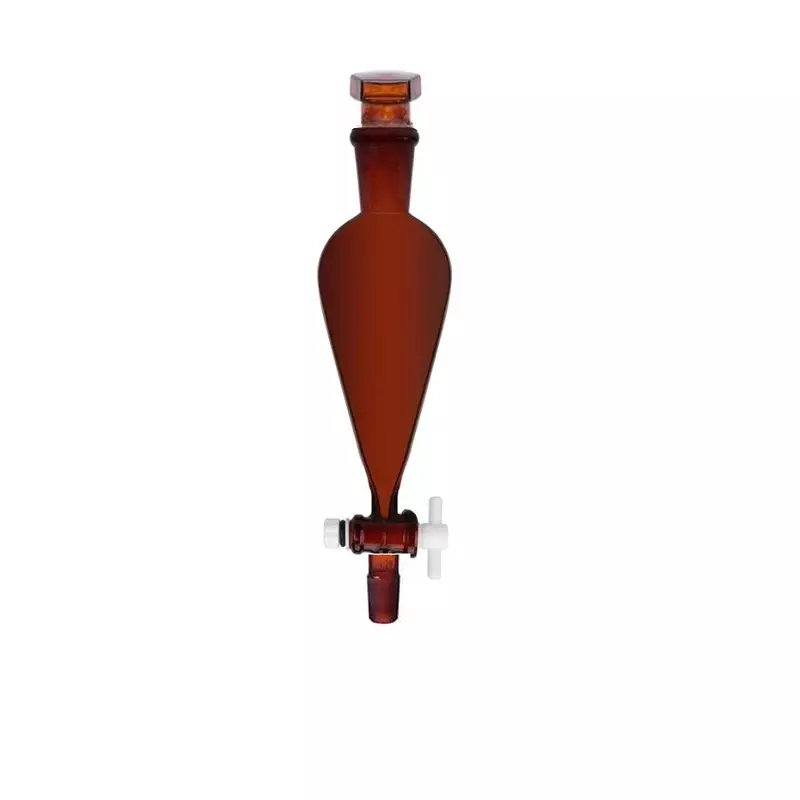 ABGIL Borosilicate Glass Separating Funnel Amber Color Pear Shape with Joint, PTFE Stopcock (Plug), 250 ml Capacity, Cone Size B-24(24/29), ABG2800