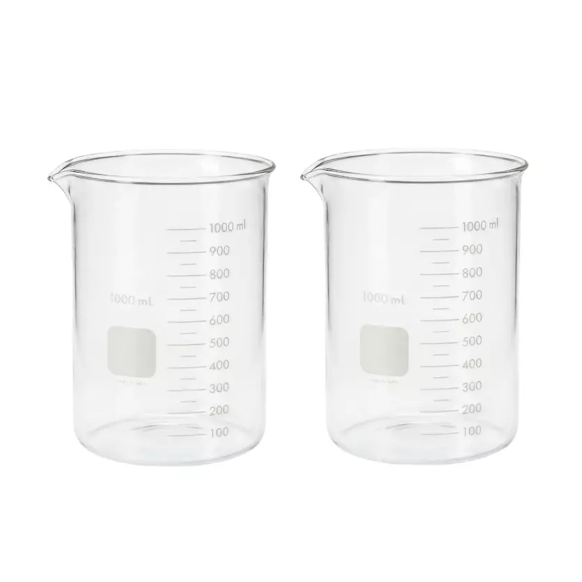 Bysafe 1 L Beaker Clear Borosilicate Glass 3.3 With Graduation and Spout, OMG08 (Pack of 2)