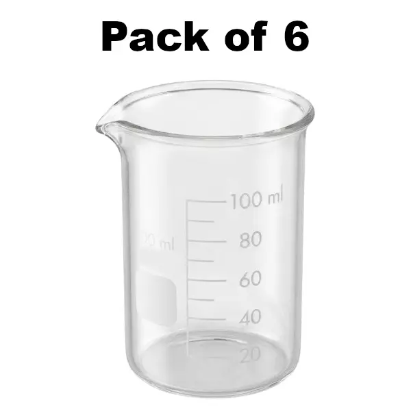 Bysafe 100 ml Beaker Clear Borosilicate Glass 3.3 With Graduation and Spout, OMG05 (Pack of 6)