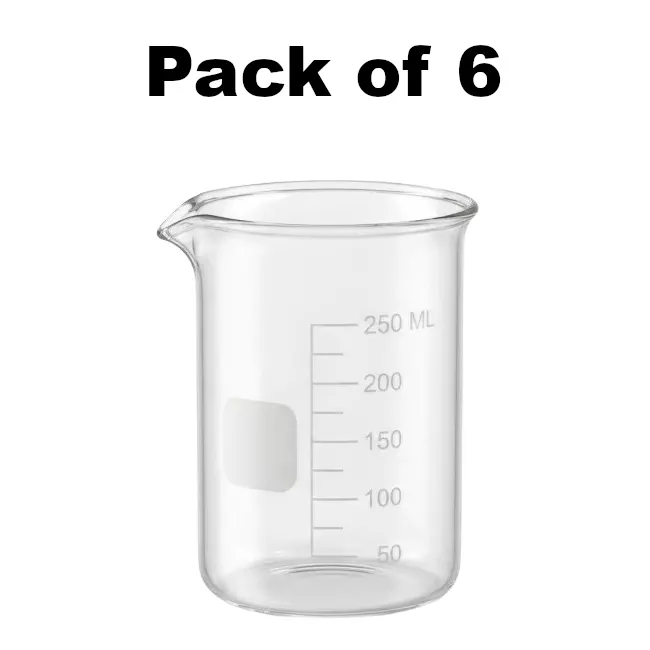 Bysafe 250 ml Beaker Clear Borosilicate Glass 3.3 With Graduation and Spout, OMG06 (Pack of 6)