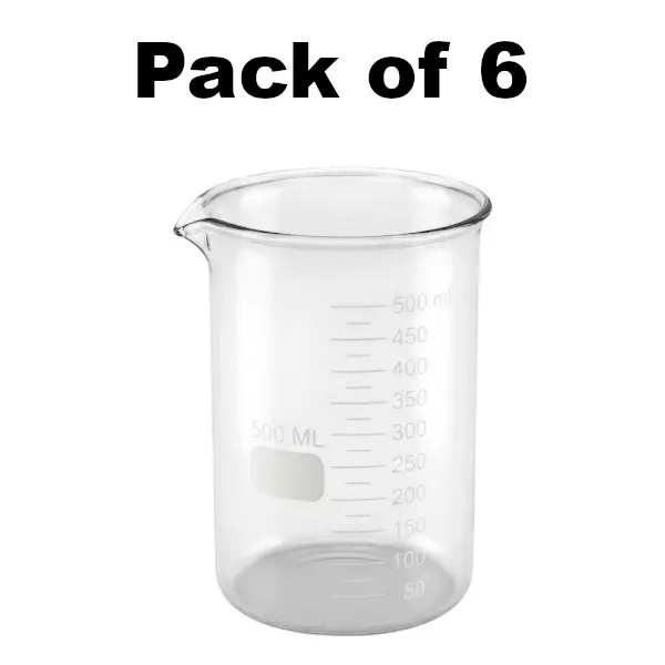 Bysafe 500 ml Beaker Clear Borosilicate Glass 3.3 With Graduation and Spout, OMG07 (Pack of 6)