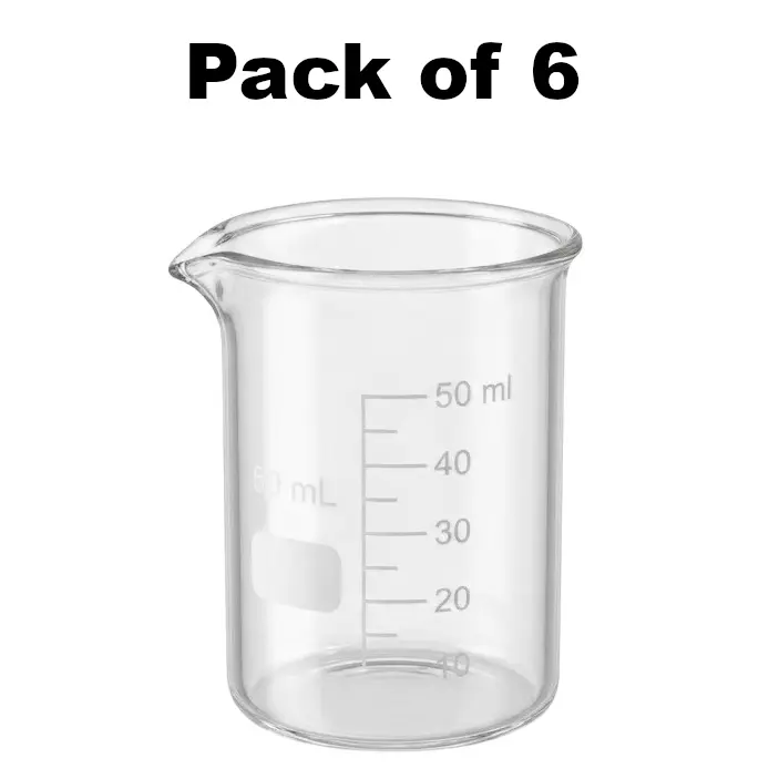 Bysafe 50 ml Beaker Clear Borosilicate Glass 3.3 With Graduation and Spout, OMG04 (Pack of 6)