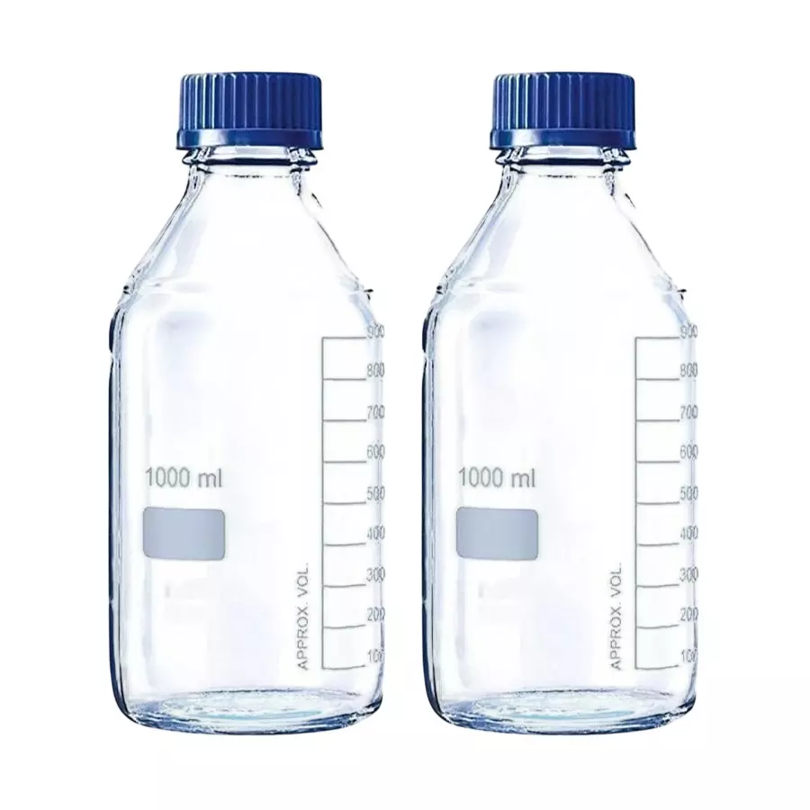 Bysafe 1 L Wide Mouth Reagent Bottle Clear Borosilicate Glass 3.3 With GL45 Blue Screw Cap (Pack of 2)