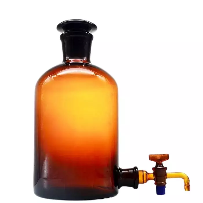 ABGIL Borosilicate Glass Amber Colour Aspirator Bottle Narrow Mouth with Interchangeable Stopcock 2000 ml, ABG959