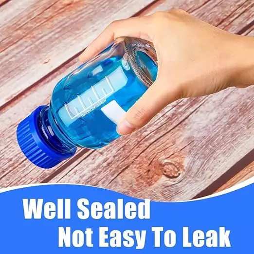 Bysafe 250 ml Wide Mouth Reagent Bottle Clear Borosilicate Glass 3.3 With GL45 Blue Screw Cap (Pack of 2)