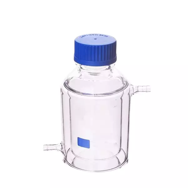 ABGIL Borosilicate Glass Double-deck Cylindrical Single-necked Flat Bottom Flask, Mezzanine Jacketed Reactor Bottle,Reagent Bottle 2000 ml, ABG966