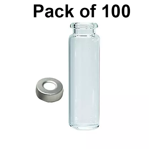 Bysafe 20 ml Crimp Top Glass Vial Clear With Beige White Si/PTFE Septa and Aluminium Cap, 9K-K4X0-LDUV (Pack of 100)